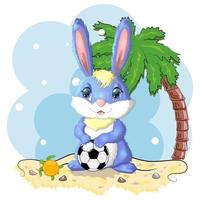 Cartoon rabbit, hare with a football ball. Cute childish character, symbol of 2023 new chinese year vector