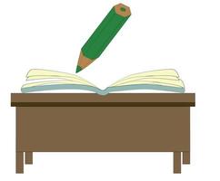 An illustration of a cartoon pencil writing in a book vector