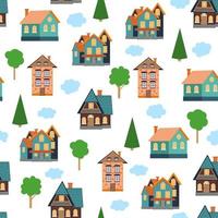 Seamless pattern of different colorful houses. vector