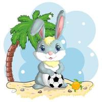 Cartoon rabbit, hare with a football ball. Cute childish character, symbol of 2023 new chinese year vector