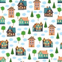 Seamless pattern of different colorful houses. vector