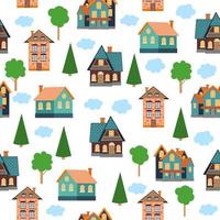 Seamless pattern of different colorful houses. vector