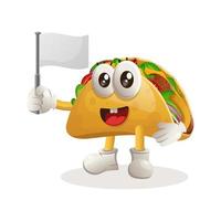 Cute taco waving white empty flag vector