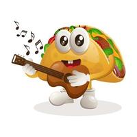 Cute taco mascot playing guitar vector