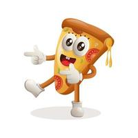 Cute pizza mascot playful with pointed hand vector