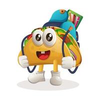 linda mascota de tacos que lleva una mochila escolar, mochila, regreso a la escuela vector