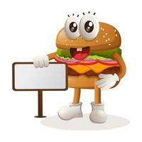 Cute burger standing next to a billboard vector