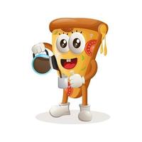 Cute pizza mascot drinking coffee, coffee time vector