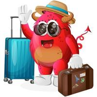 Vector Cute red monster on vacation