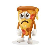 Cute pizza mascot with sad expression vector