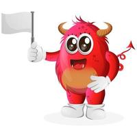 Vector Cute red monster waving white empty flag