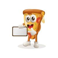 Cute pizza mascot holding billboards for sale, sign board vector