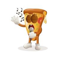 Cute pizza mascot singing, sing a song vector