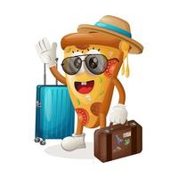 Cute pizza mascot on vacation vector