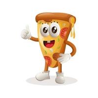 Cute pizza mascot thumbs up vector