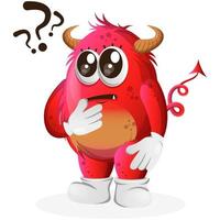 Vector Cute red monster asking questions