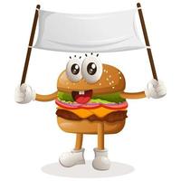 Cute burger holding blank banner vector