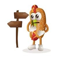 Cute hotdog mascot making decision vector