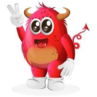 Vector Cute red monster with peace hand