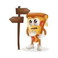 Cute pizza mascot making decision vector