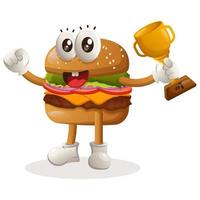 Cute burger winning award and celebrating success vector