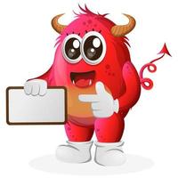 Vector Cute red monster holding billboards, sign board