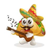 Cute taco wearing mexican hat with playing guitar vector