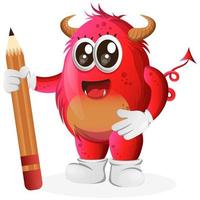 Vector Cute red monster holding pencil