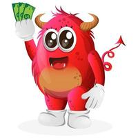 Vector Cute red monster holding money