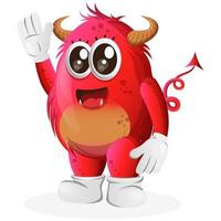 Vector Cute red monster waving hand