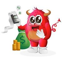 Vector Cute red monster make a payment