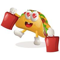 Cute taco mascot happy shopping vector