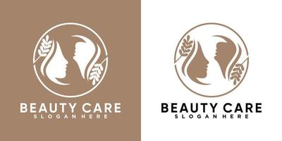 beauty care logo design with line art and creative concept vector