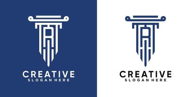 pillar and latter r logo design with creative concept vector