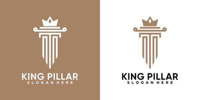 diseño de logotipo de pilar y corona rey con estilo y concepto creativo vector