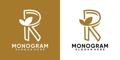 último diseño de logotipo r y leaf con estilo y concepto creativo vector