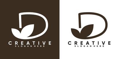 último diseño de logotipo d y hoja con arte lineal y concepto creativo vector