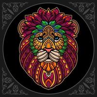 Colorful lion mandala arts isolated on black background vector