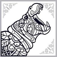 Hippopotamus mandala arts aislado sobre fondo blanco. vector