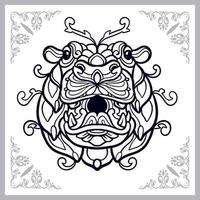 Hippopotamus mandala arts aislado sobre fondo blanco. vector