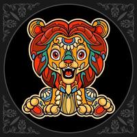 Colorful lion mandala arts isolated on black background vector