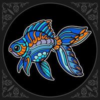 Colorful goldfish mandala arts isolated on black background vector