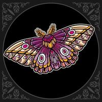 Colorful moth mandala arts isolated on black background vector
