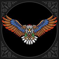 colorido, águila, mandala, artes, aislado, en, fondo negro vector