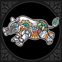 Colorful Rhinoceros mandala arts isolated on black background vector