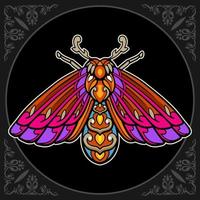 Colorful moth mandala arts isolated on black background vector