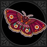 Colorful moth mandala arts isolated on black background vector