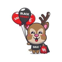 cute deer in black friday cartoon illustration vector