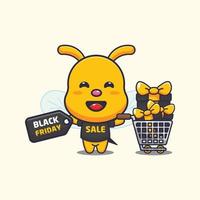 cute bee in black friday cartoon illustration vector