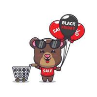 cute bear in black friday cartoon illustration vector